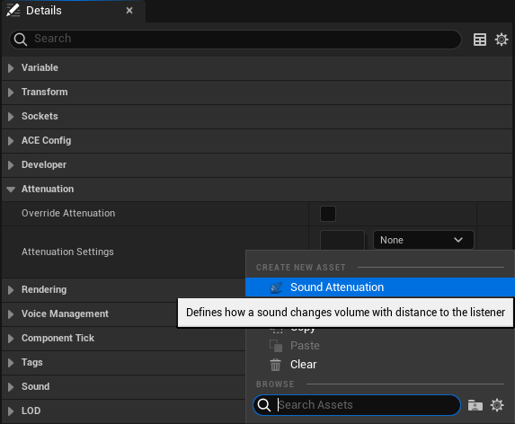 ACE Audio Curve Source new attenuation asset