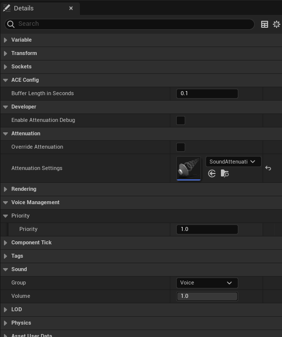 ACE Audio Curve Source component settings