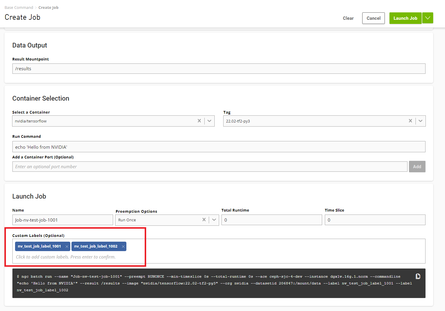 Cloning a job with custom labels