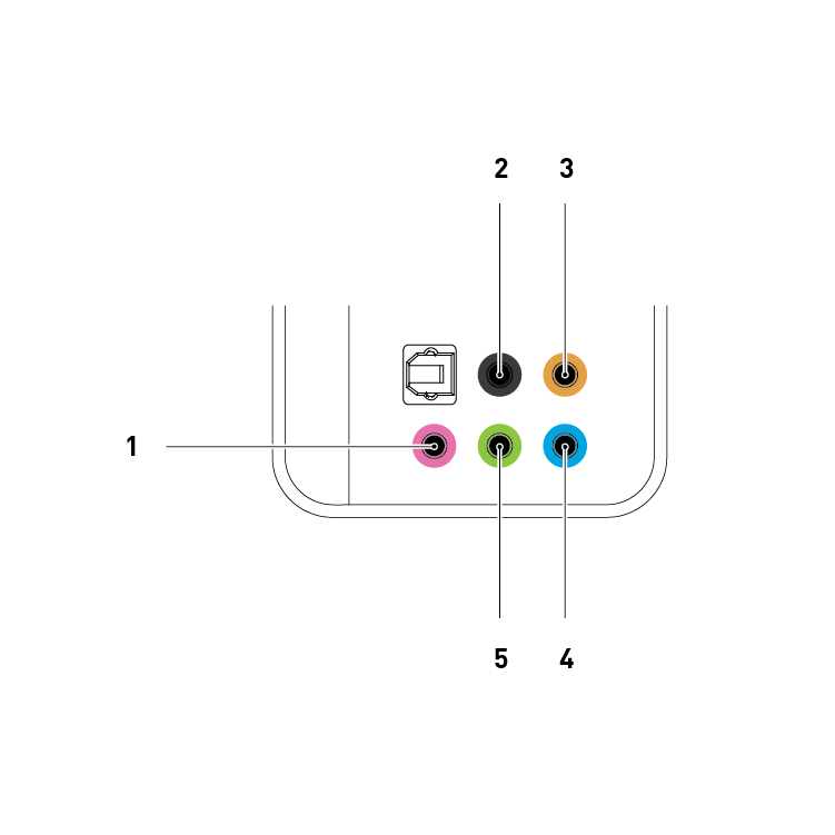 Line drawing showing the deatils of the rear-panel audio I/O connections