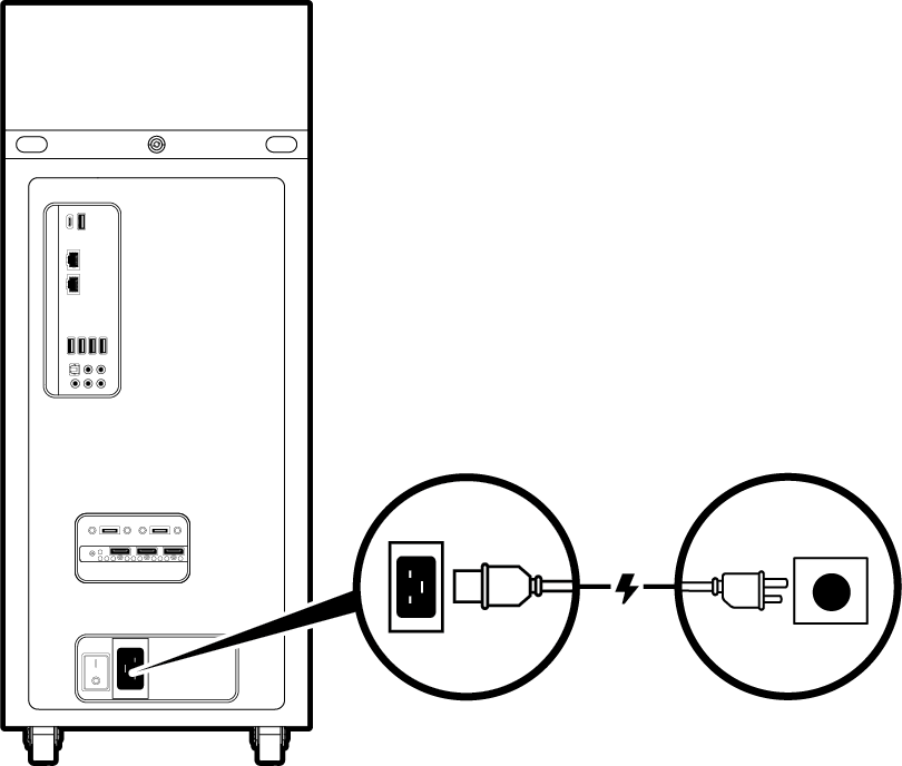 Line drawing showing the power cable connection to the DGX Station for earlier units.