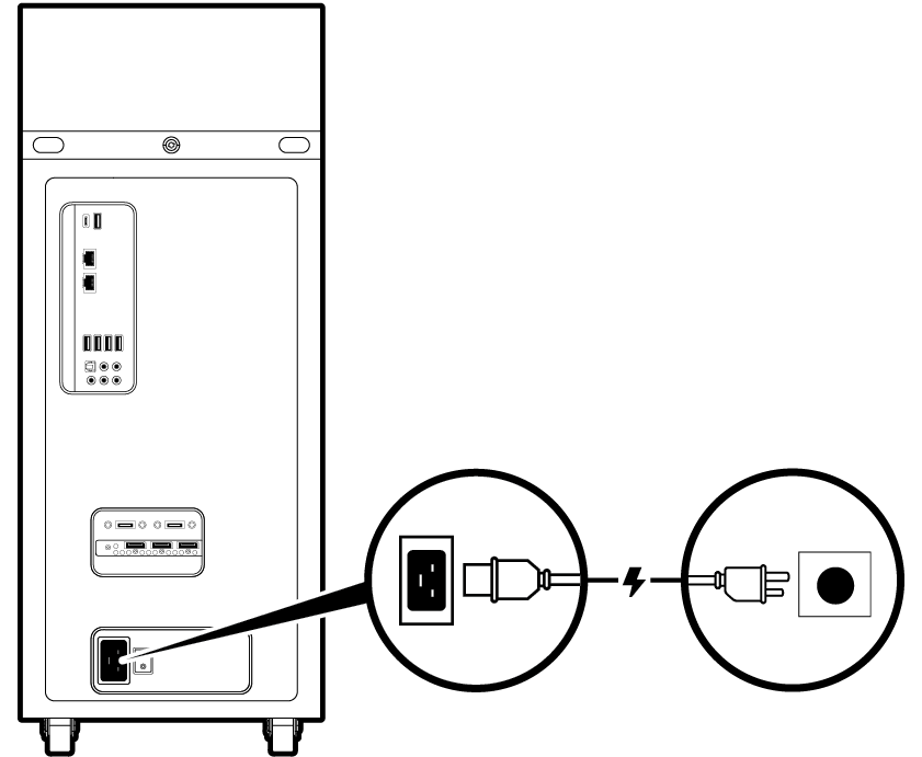 Line drawing showing the power cable connection to the DGX Station.