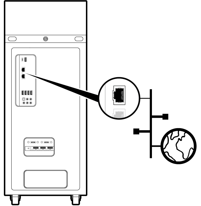 Line drawing showing LAN connections to the DGX Station.