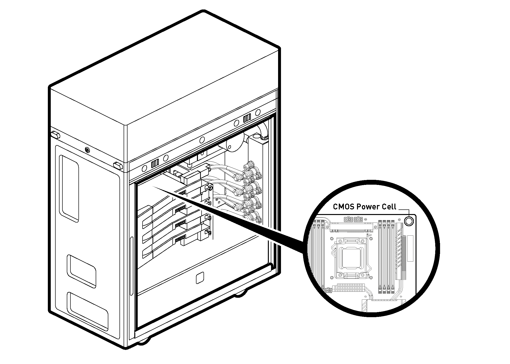 Diagram showing the location of the CMOS power cell on the DGX Station motherboard.