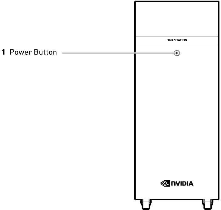 Line drawing showing the front-panel connections and controls for DGX Station.