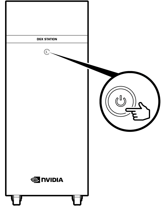 Line drawing showing the operation of the DGX Station Power push button switch.