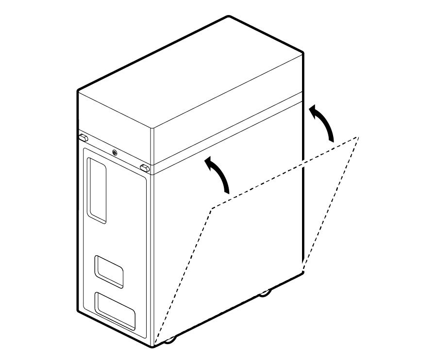 Line drawing showing the DGX Station side-panel latches being re-engaged.