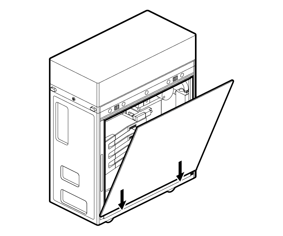 Line drawing showing the side-panel being aligned with the bottom edge of the DGX Station.