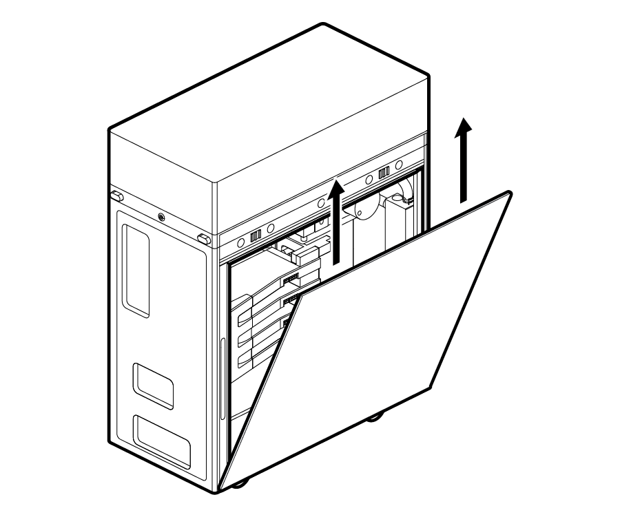 Line drawing showing the DGX Station side-panel being removed.