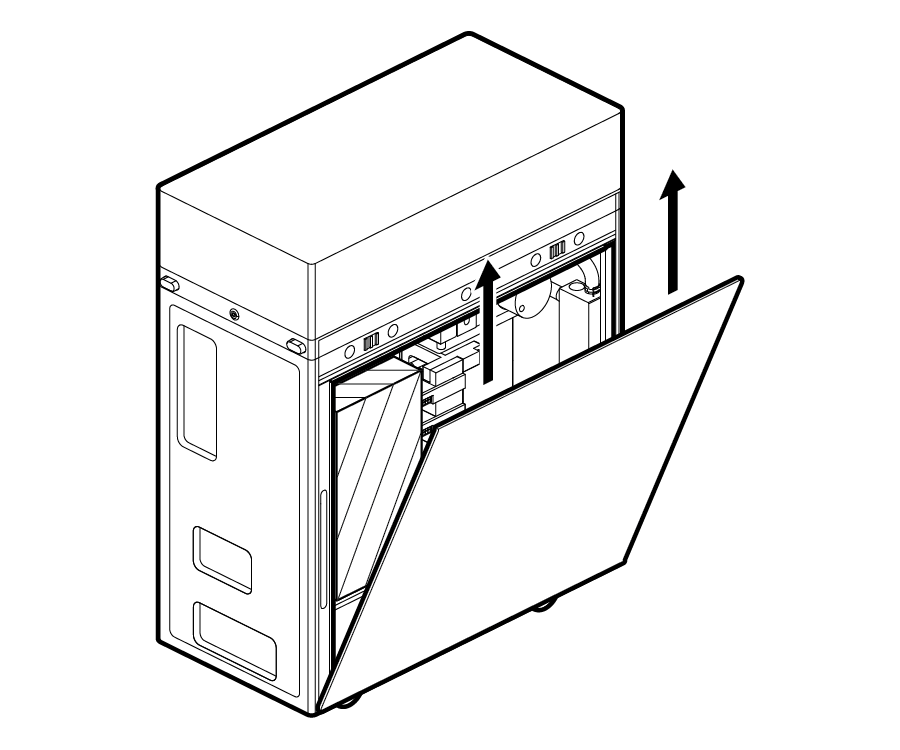 Line drawing showing the DGX Station side-panel being removed.