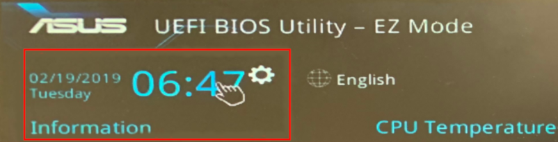 Screen capture showing the location of the date and time in the UEFI BIOS Utility - EZ Mode screen.