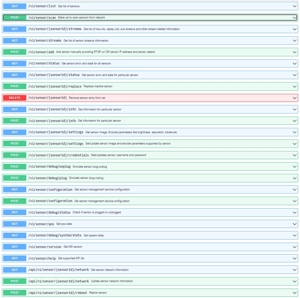 VST API Sensor Management