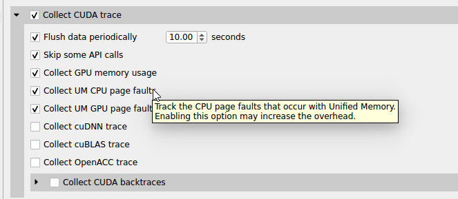 Configure CUDA trace