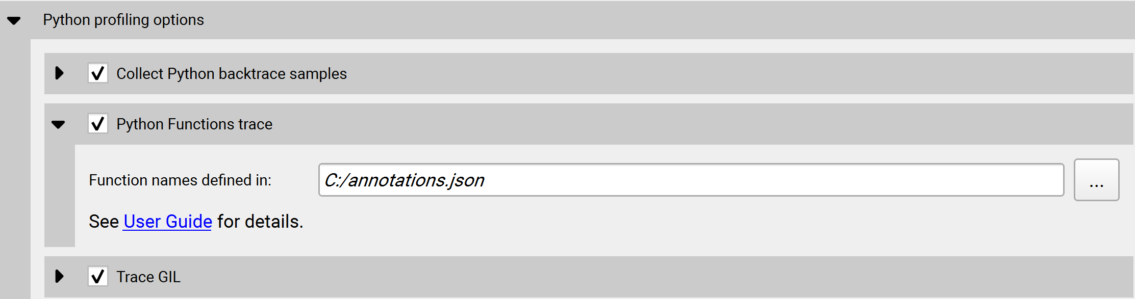 Configure Python Functions Trace