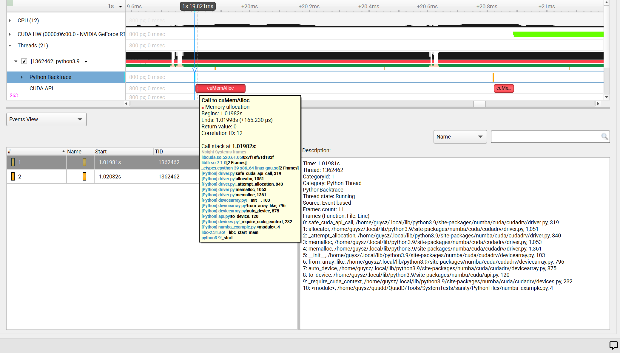 CUDA Python Backtrace