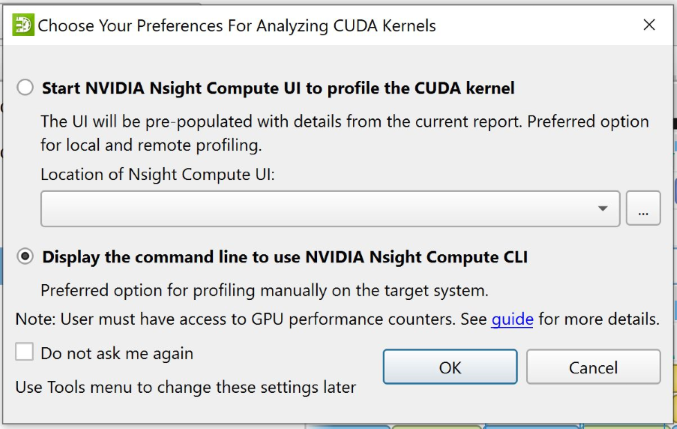 Settings for NVIDIA Nsight Compute