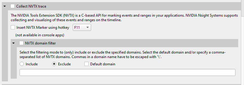 NVTX domain selection screen