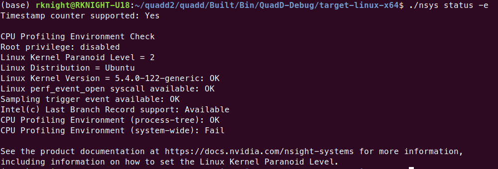 environment status output