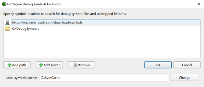 Configure debug symbols location