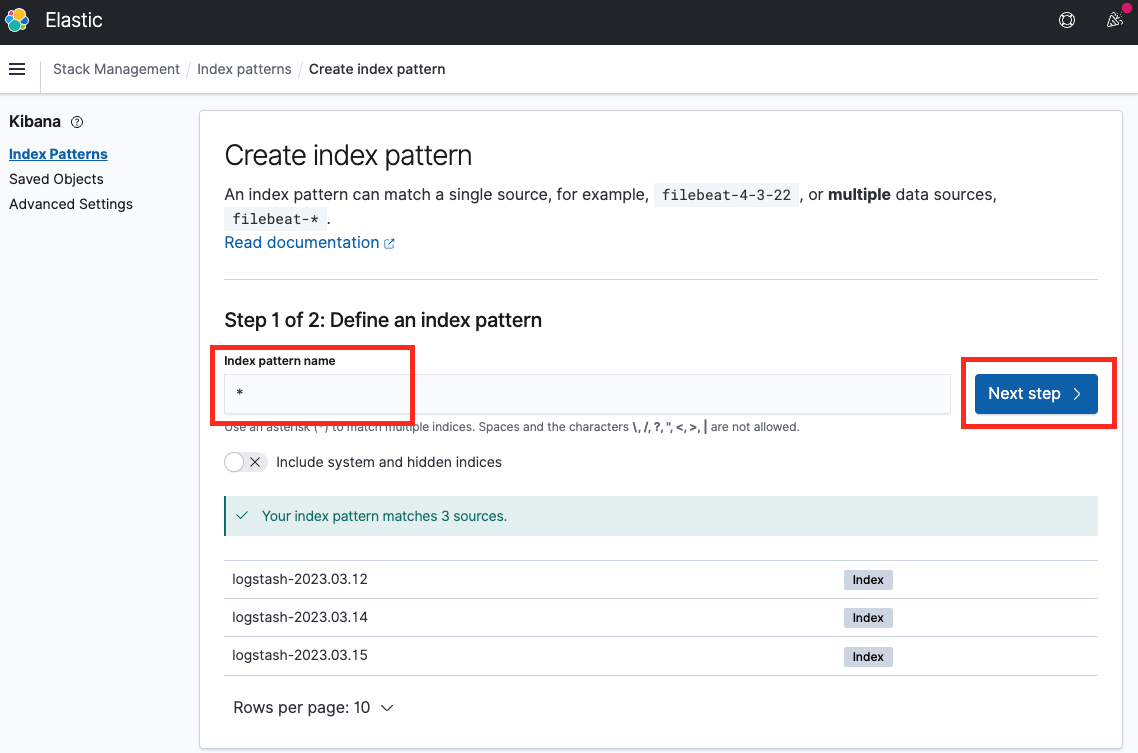 MicroK8S Logging - Kibana - Index Pattern