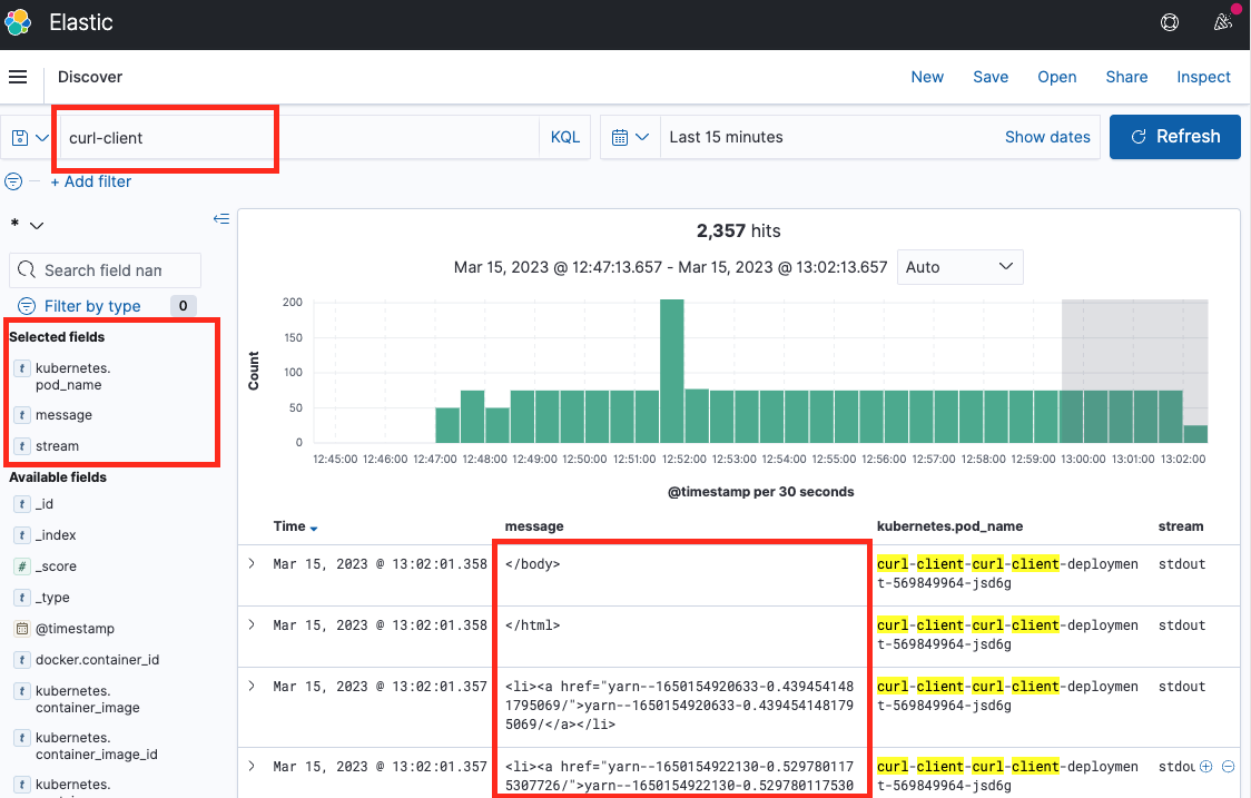 MicroK8S Logging - Kibana - Logs